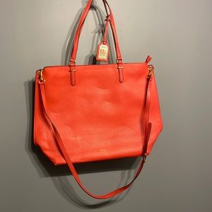 Ralph Lauren Orange/ coral tote bag. Leather with gold details.